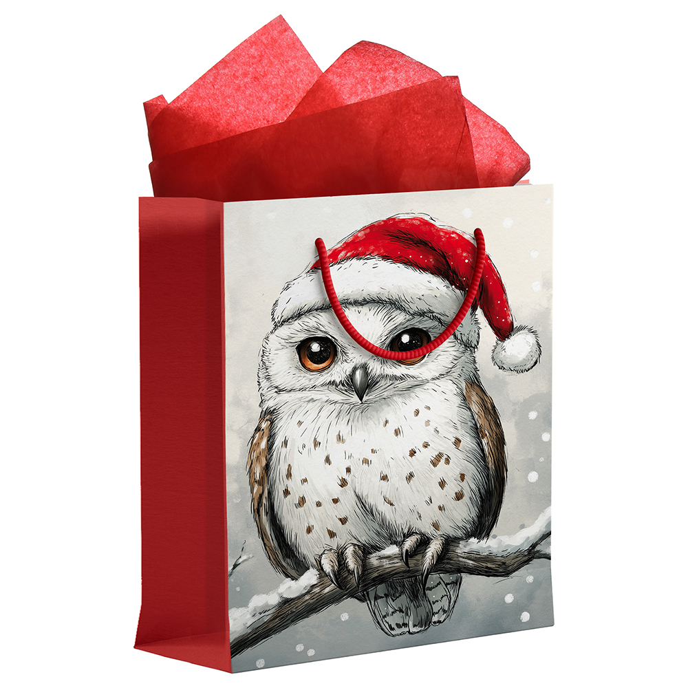 Image Christmas Gift Bag, Small Size 7'' L x 9'' H - Christmas Owl